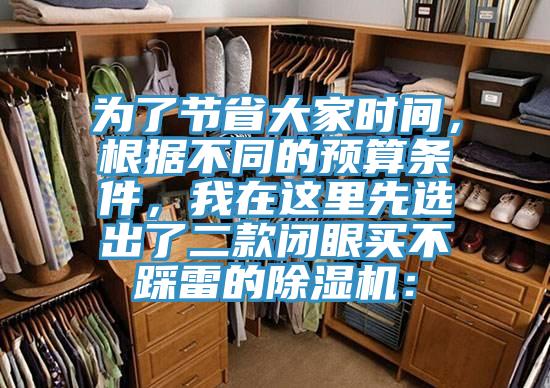 為了節(jié)省大家時(shí)間，根據(jù)不同的預(yù)算條件，我在這里先選出了二款閉眼買不踩雷的除濕機(jī)：